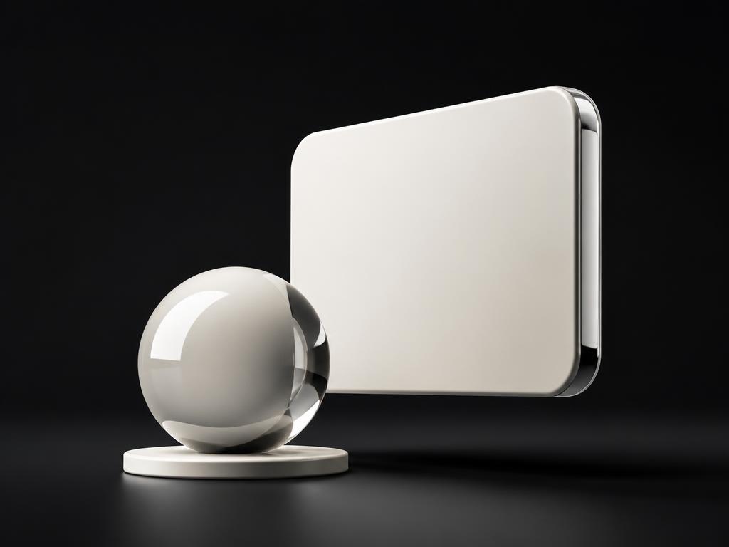 Glass sphere and rounded white panel — visual design craft