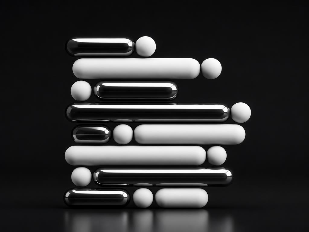 Stacked glossy black and white bars representing code structure